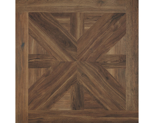 Quadratische Fliese mit Holzoptik und geometrischem Muster