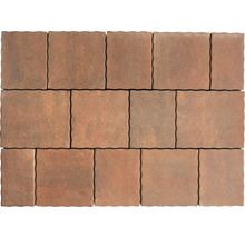 Pflastersteine aus Beton, rechteckig mit gewelltem Rand, verlegt