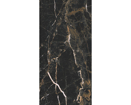 Feinsteinzeug Wand- und Bodenfliese Marquina 119,7 x 59,7 x 0,8 cm gold poliert rektifiziert