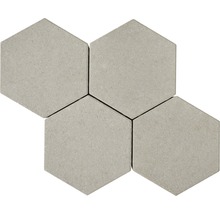 Fünf graue, sechseckige Fliesen