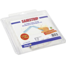 Sanitärdichtungsband in transparenter Verpackung mit Informationen zu Länge und Material