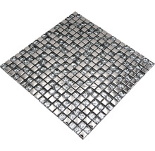 Mosaikmatte mit quadratischen Edelstahl- und Glaselementen