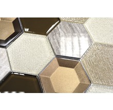 Sechseckige Mosaikfliesen aus Glas und Naturstein