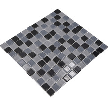 Mosaikfliese mit kleinen quadratischen Glassteinen in Grau und Schwarz