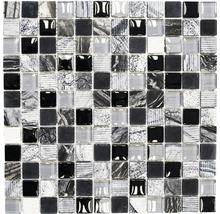 Glasmosaik XCM HQ24 mix schwarz/silber/weiß 30x30 cm