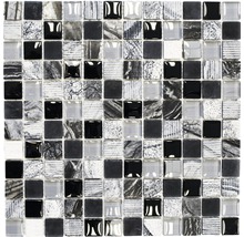 Produktbild: Glasmosaik XCM HQ24 mix schwarz/silber/weiß 30x30 cm