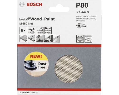 Schleifblatt-Set für Exzenterschleifer Bosch M480, 125mm, Korn 80, 5er Pack