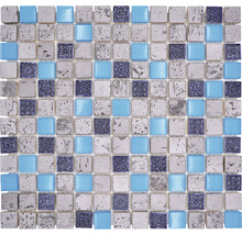 Glasmosaik mit Naturstein XCM CB 65 mix blau 30x32,5 cm