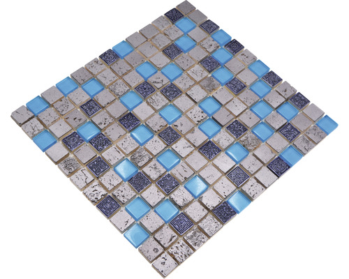 Glasmosaik mit Naturstein XCM CB 65 mix blau 30x32,5 cm