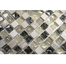 Mosaikfliese mit quadratischen Elementen aus Glas und Stein