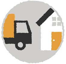 Umzugsservice Symbol mit LKW und Haus