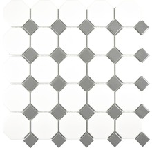 Karamikmosaik OCTAG469 weiß matt/grau glänzend 29,5x29,5 cm