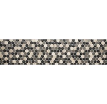 Mosaikfliese mit sechseckigem Muster in Holzoptik und Grau