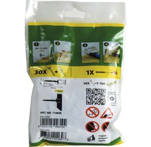 Verpackung mit 30 Schrauben, Dübeln und einem Bit für verschiedene Anwendungen