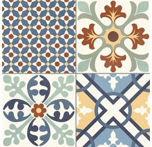 Dekorative Fliesen mit geometrischen und floralen Mustern