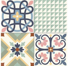 Fliesen mit geometrischen und floralen Mustern