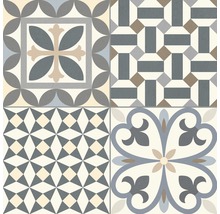 Fliesen mit verschiedenen geometrischen und floralen Mustern