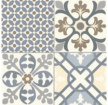 Fliesen mit verschiedenen floralen und geometrischen Mustern
