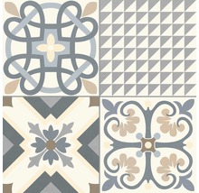 Dekorative Fliesen mit geometrischen und floralen Mustern