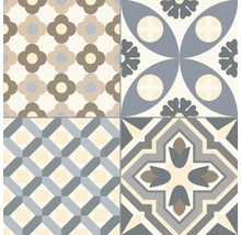 Fliesenmuster mit geometrischen und floralen Motiven