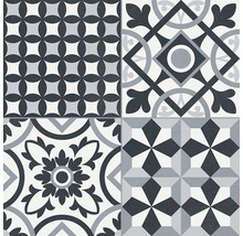 Fliesen mit verschiedenen geometrischen und floralen Mustern