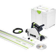 Festool Tauchsäge mit Führungsschiene, Sägeblatt, Stromkabel und Transportkoffer