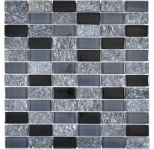 Glasmosaik mit Naturstein grau schwarz 31x32,2 cm