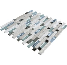 Mosaikfliese mit Holzstruktur, Glas- und Spiegelakzenten