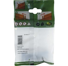 Verpackungsrückseite für Holzprodukte mit Montageanleitung und Herstellerinformationen