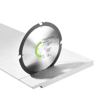 Festool Logo. Kreissägeblatt schneidet Steinmaterial.