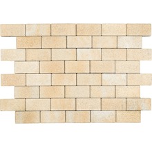 Rechteckige Verblendsteine aus Stein sind im Mauerverband dargestellt.