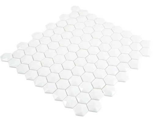 Glasmosaik Arctic 01 Hexagon Eco weiß 3D 29x30 cm