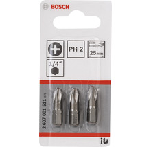 Bosch Logo. Verpackung mit drei PH2-Schrauberbits, 25 mm lang.