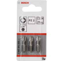 Bosch Logo. Verpackung mit drei Kreuzschlitz-Bits Größe PZ 2, Länge 25 mm