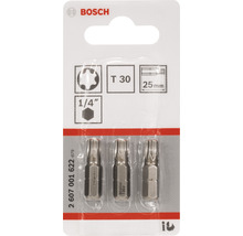 Bosch Logo, Packung mit drei T30 Torx Bits, 25 mm Länge, 6,35 mm (1/4 Zoll) Schaft