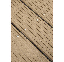 Nahaufnahme von Terrassendielen mit Schrauben