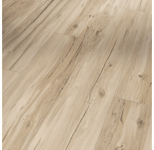 Nahaufnahme von Laminatboden mit Holzoptik.