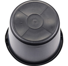 Schwarzer Kunststoffeimer von unten