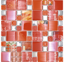 Produktbild: Glasmosaik XCM MC579 29,8x29,8 cm Silber/Rot