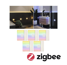 Badezimmer mit Wandleuchten, LED-Lichtern und Zigbee Logo