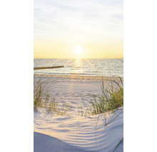 Sonnenaufgang am Strand mit Düne und Meer