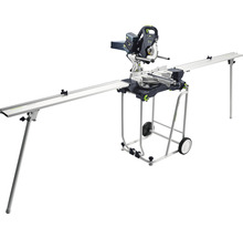 Kapp- und Gehrungssäge mit ausziehbaren Werkstückauflagen und Untergestell