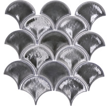 Fischschuppen Keramikmosaik FS IC7 Fächer Ice Crackle dark grey 25,9x27,3cm