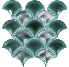 Fischschuppen Keramikmosaik FS IC5 Fächer Ice Crackle dark green 25,9x27,3cm