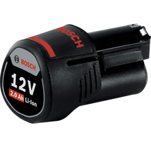 Bosch Logo. 12 Volt 2.0 Amperestunden Lithium-Ionen-Akku.