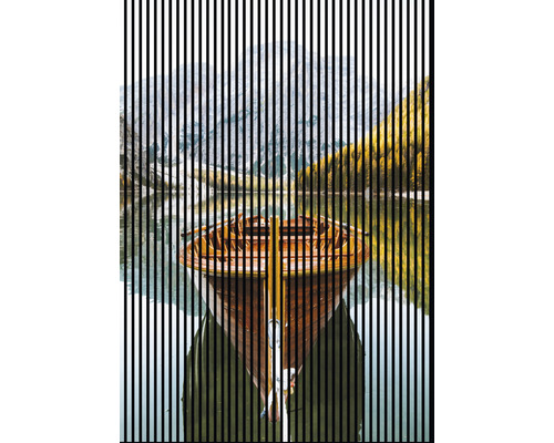 Dekorative Leinwand mit Bootsmotiv vor Berglandschaft