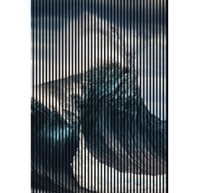 Dekorative Leinwand mit einem Motiv einer Welle, das mit schwarzen Linien überzogen ist.