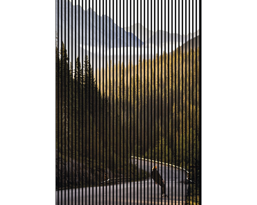 Dekorative Waldansicht hinter vertikalen Linien