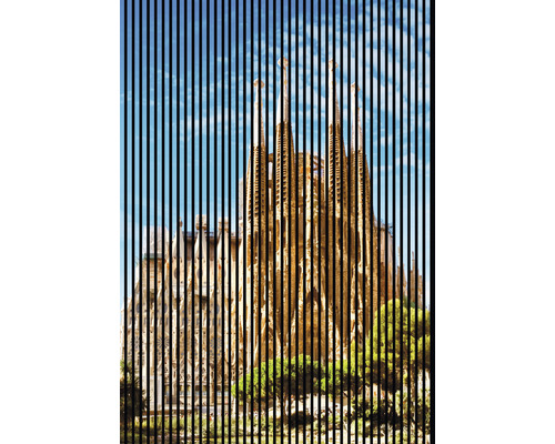 Illustration der Sagrada Familia mit vertikalen Linien