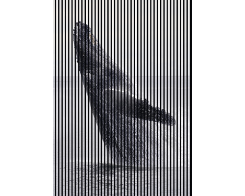 Wandbild mit einem Wal, der aus dem Wasser springt, mit vertikalen Streifen überlagert